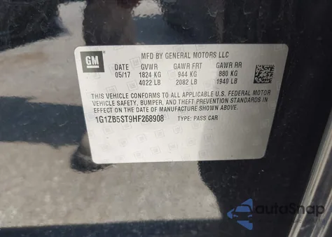 2017 Chevrolet Malibu z USA, uszkodzony, nr VIN 1G1ZB5ST9HF268908